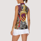 Brisbane Broncos ANZAC Day Women Sleeveless Polo Shirt Aboriginal Poppy Remembrance Rugby - Lest We Forget