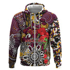 Brisbane Broncos ANZAC Day Zip Hoodie Aboriginal Poppy Remembrance Rugby - Lest We Forget