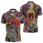 Brisbane Broncos ANZAC Day Zipper Polo Shirt Aboriginal Poppy Remembrance Rugby - Lest We Forget