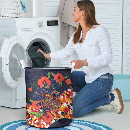 Adelaide Crows ANZAC Day Tribute Laundry Basket Indigenous Dot Art Poppy Remembrance Football Warrior