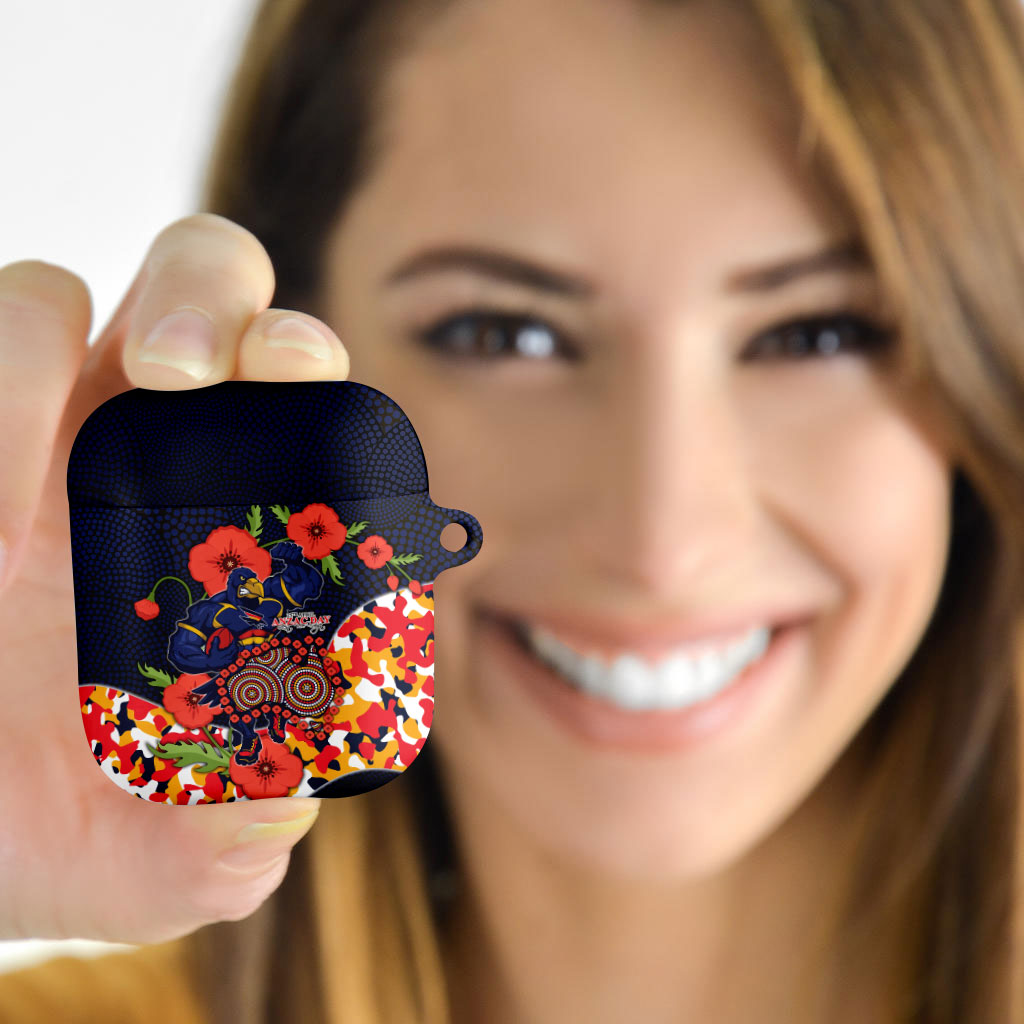 Adelaide Crows ANZAC Day Tribute AirPods Case Indigenous Dot Art Poppy Remembrance Football Warrior