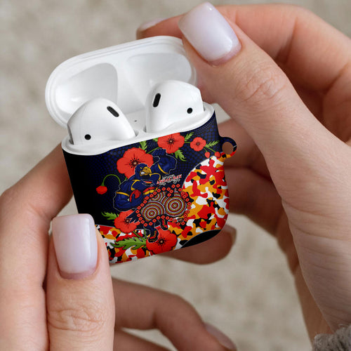 Adelaide Crows ANZAC Day Tribute AirPods Case Indigenous Dot Art Poppy Remembrance Football Warrior