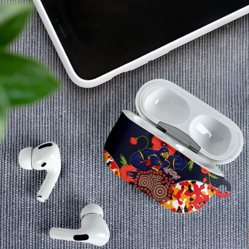 Adelaide Crows ANZAC Day Tribute AirPods Case Indigenous Dot Art Poppy Remembrance Football Warrior