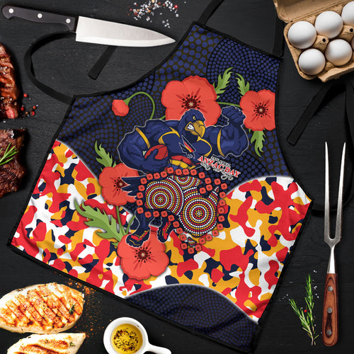 Adelaide Crows ANZAC Day Tribute Apron Indigenous Dot Art Poppy Remembrance Football Warrior