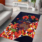 Adelaide Crows ANZAC Day Tribute Area Rug Indigenous Dot Art Poppy Remembrance Football Warrior