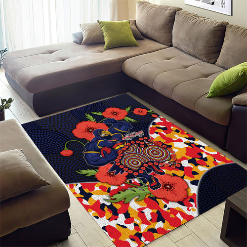 Adelaide Crows ANZAC Day Tribute Area Rug Indigenous Dot Art Poppy Remembrance Football Warrior