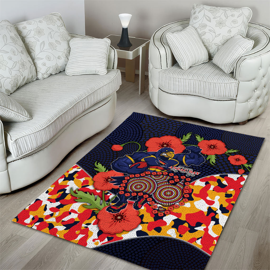 Adelaide Crows ANZAC Day Tribute Area Rug Indigenous Dot Art Poppy Remembrance Football Warrior