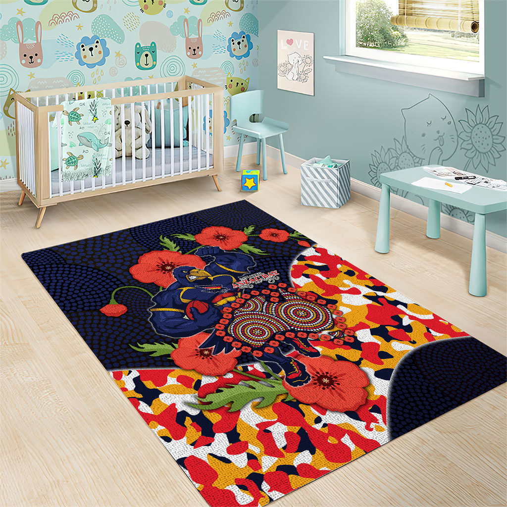 Adelaide Crows ANZAC Day Tribute Area Rug Indigenous Dot Art Poppy Remembrance Football Warrior