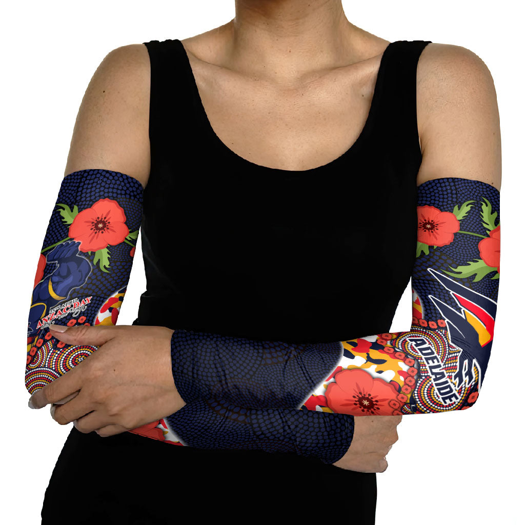 Adelaide Crows ANZAC Day Tribute Arm Sleeves Indigenous Dot Art Poppy Remembrance Football Warrior