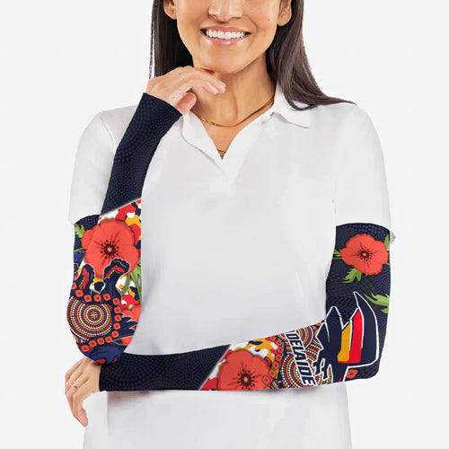 Adelaide Crows ANZAC Day Tribute Arm Sleeves Indigenous Dot Art Poppy Remembrance Football Warrior
