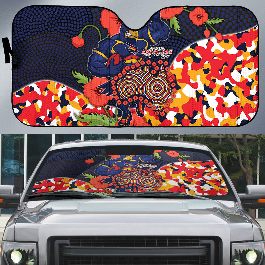 Adelaide Crows ANZAC Day Tribute Auto Sun Shade Indigenous Dot Art Poppy Remembrance Football Warrior
