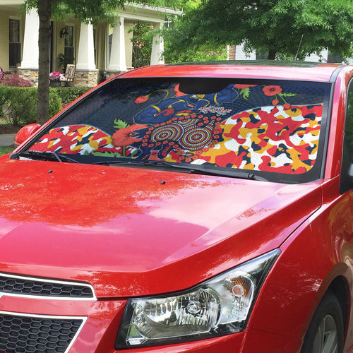 Adelaide Crows ANZAC Day Tribute Auto Sun Shade Indigenous Dot Art Poppy Remembrance Football Warrior