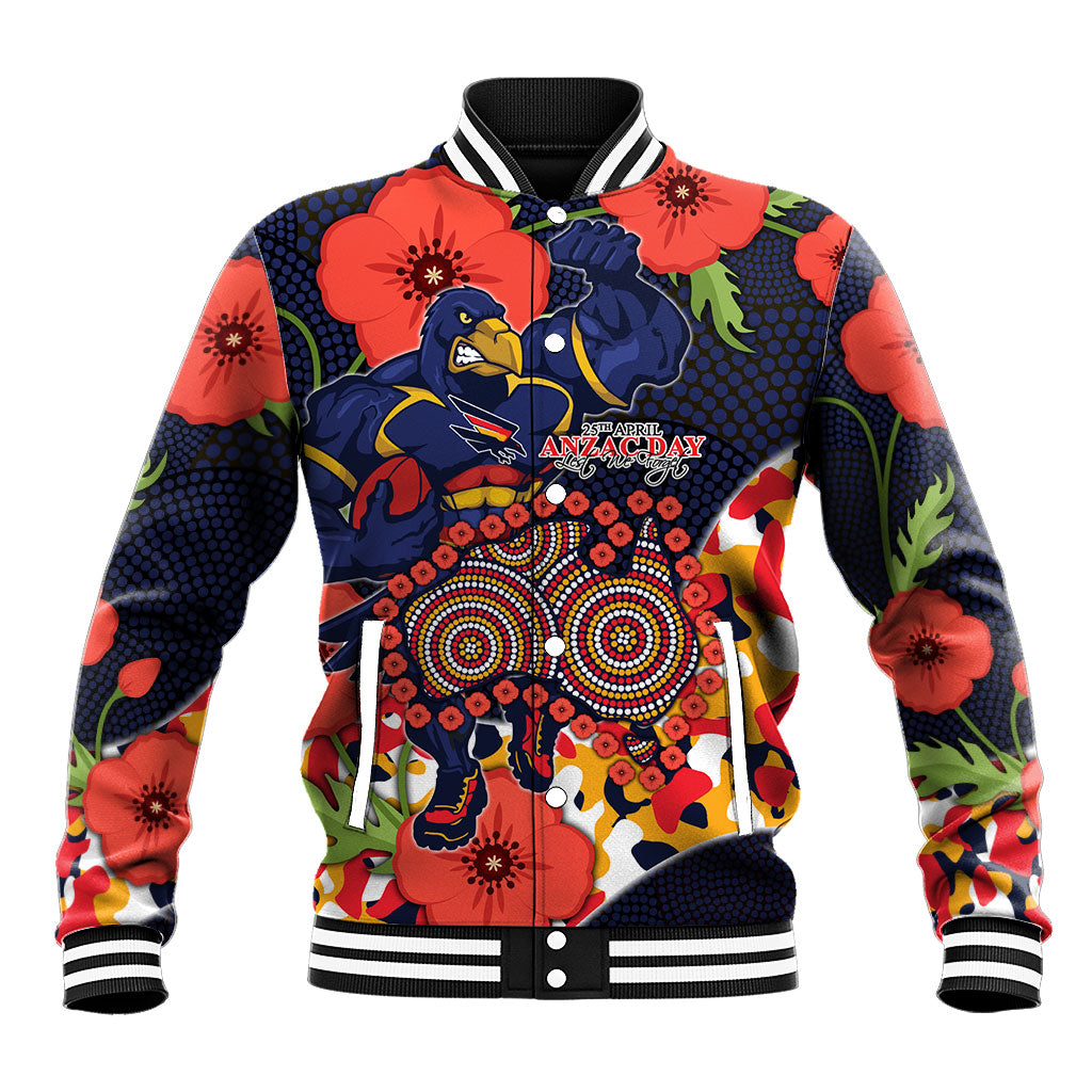 Adelaide Crows ANZAC Day Tribute Baseball Jacket Indigenous Dot Art Poppy Remembrance Football Warrior