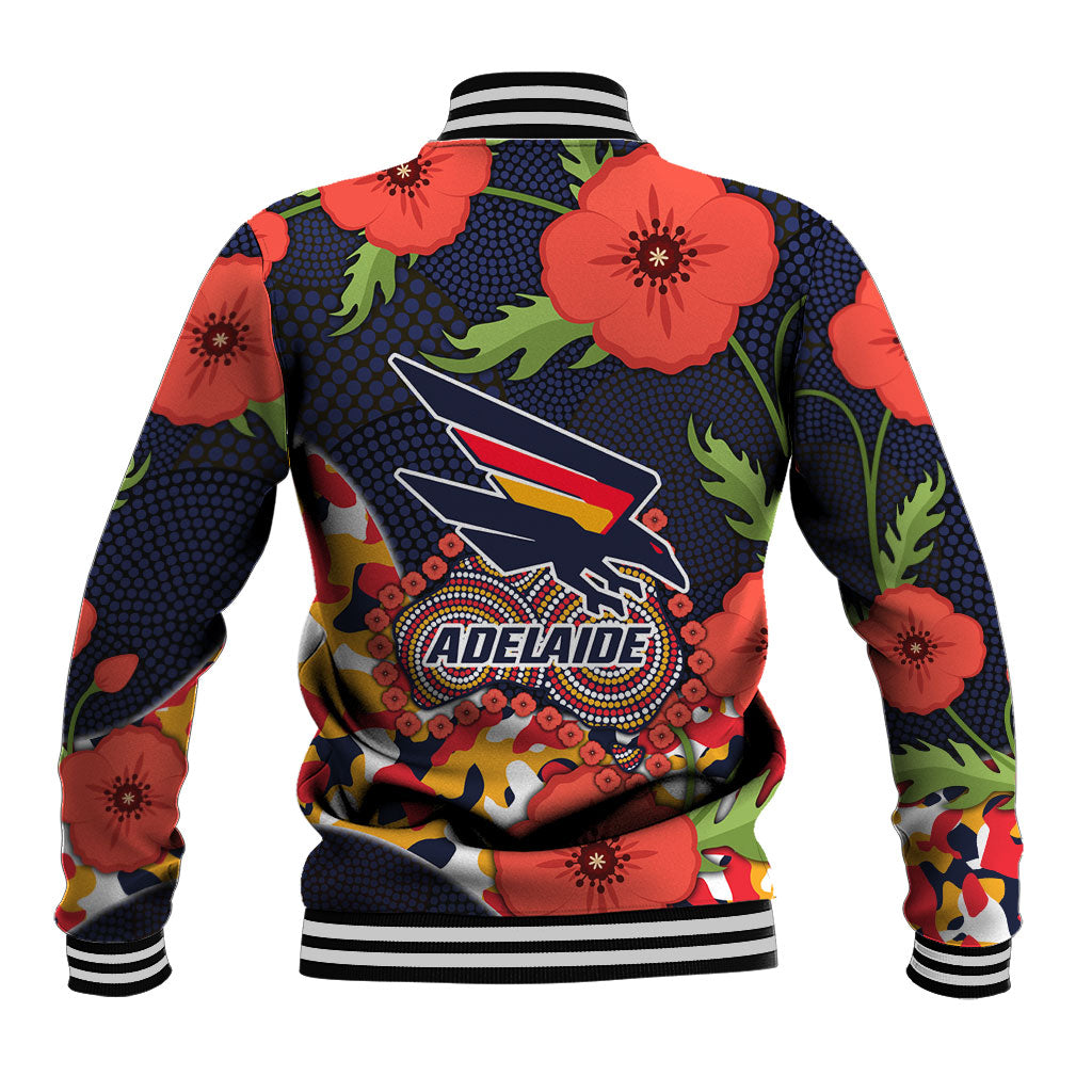 Adelaide Crows ANZAC Day Tribute Baseball Jacket Indigenous Dot Art Poppy Remembrance Football Warrior