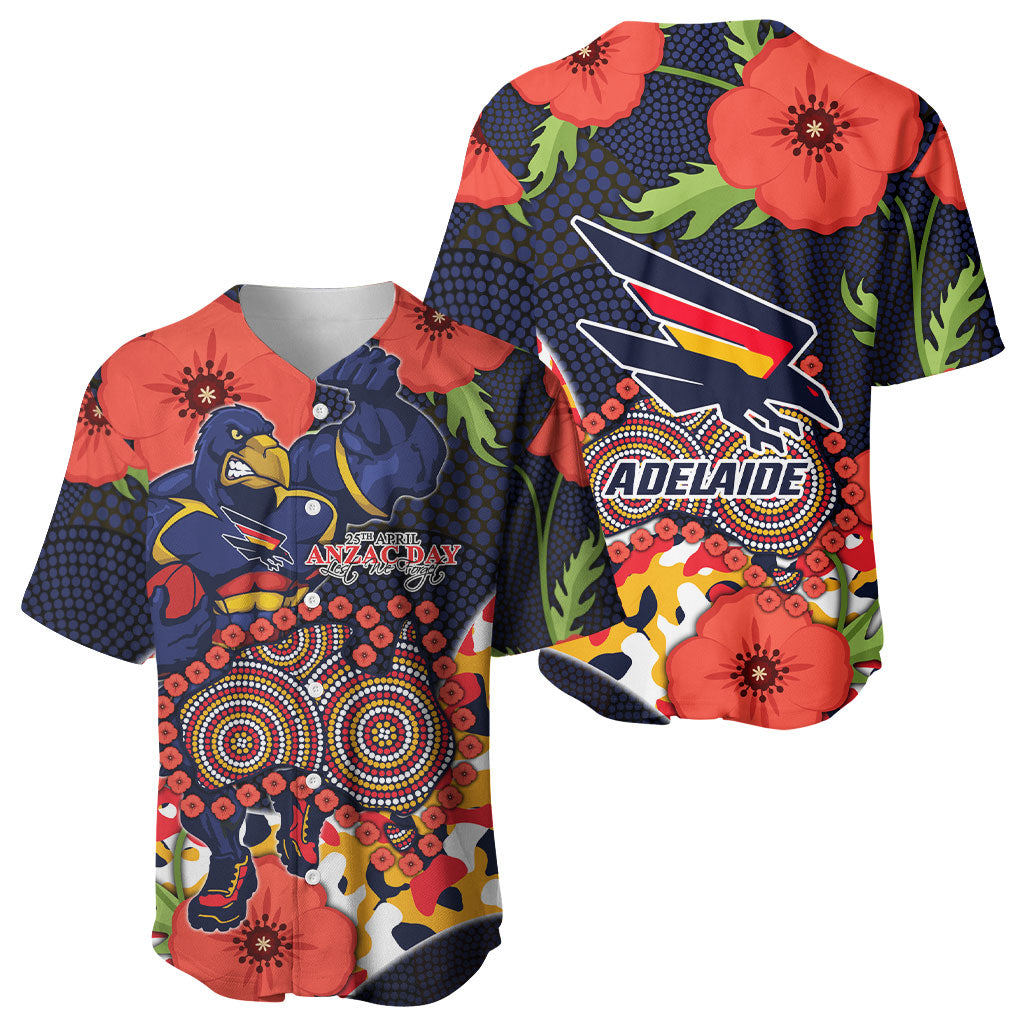 Adelaide Crows ANZAC Day Tribute Baseball Jersey Indigenous Dot Art Poppy Remembrance Football Warrior