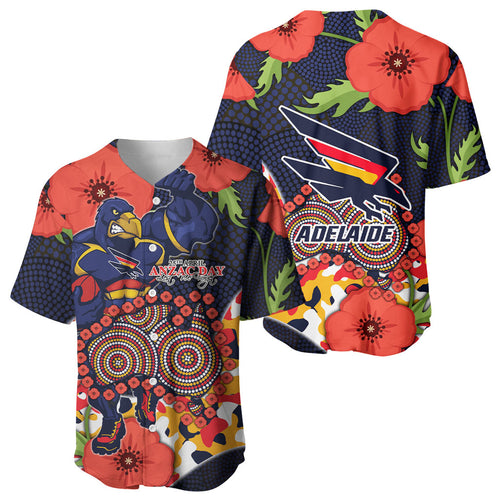 Adelaide Crows ANZAC Day Tribute Baseball Jersey Indigenous Dot Art Poppy Remembrance Football Warrior