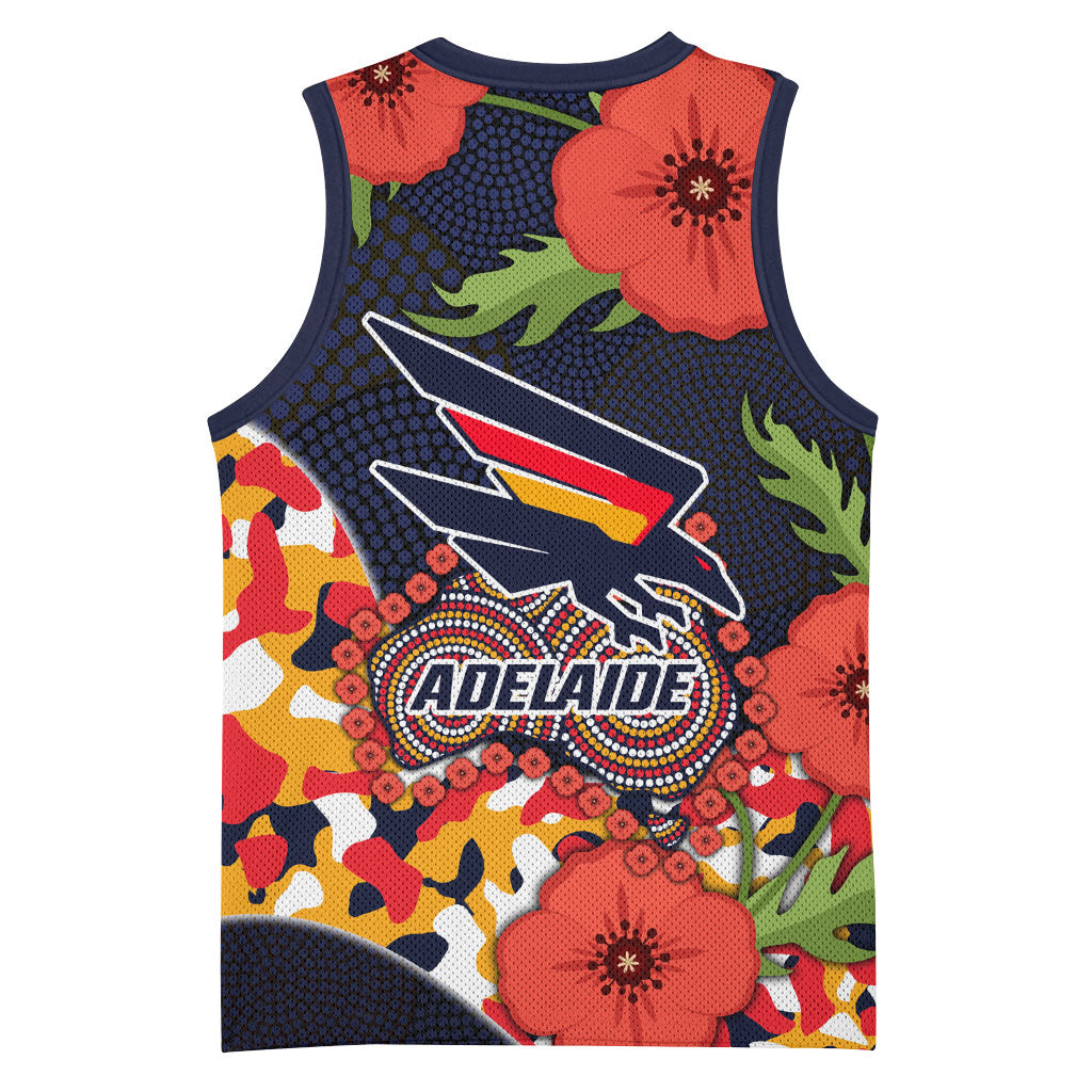 Adelaide Crows ANZAC Day Tribute Basketball Jersey Indigenous Dot Art Poppy Remembrance Football Warrior
