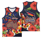 Adelaide Crows ANZAC Day Tribute Basketball Jersey Indigenous Dot Art Poppy Remembrance Football Warrior
