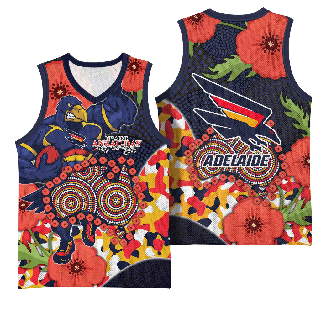 Adelaide Crows ANZAC Day Tribute Basketball Jersey Indigenous Dot Art Poppy Remembrance Football Warrior