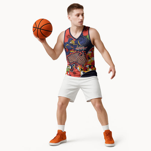 Adelaide Crows ANZAC Day Tribute Basketball Jersey Indigenous Dot Art Poppy Remembrance Football Warrior