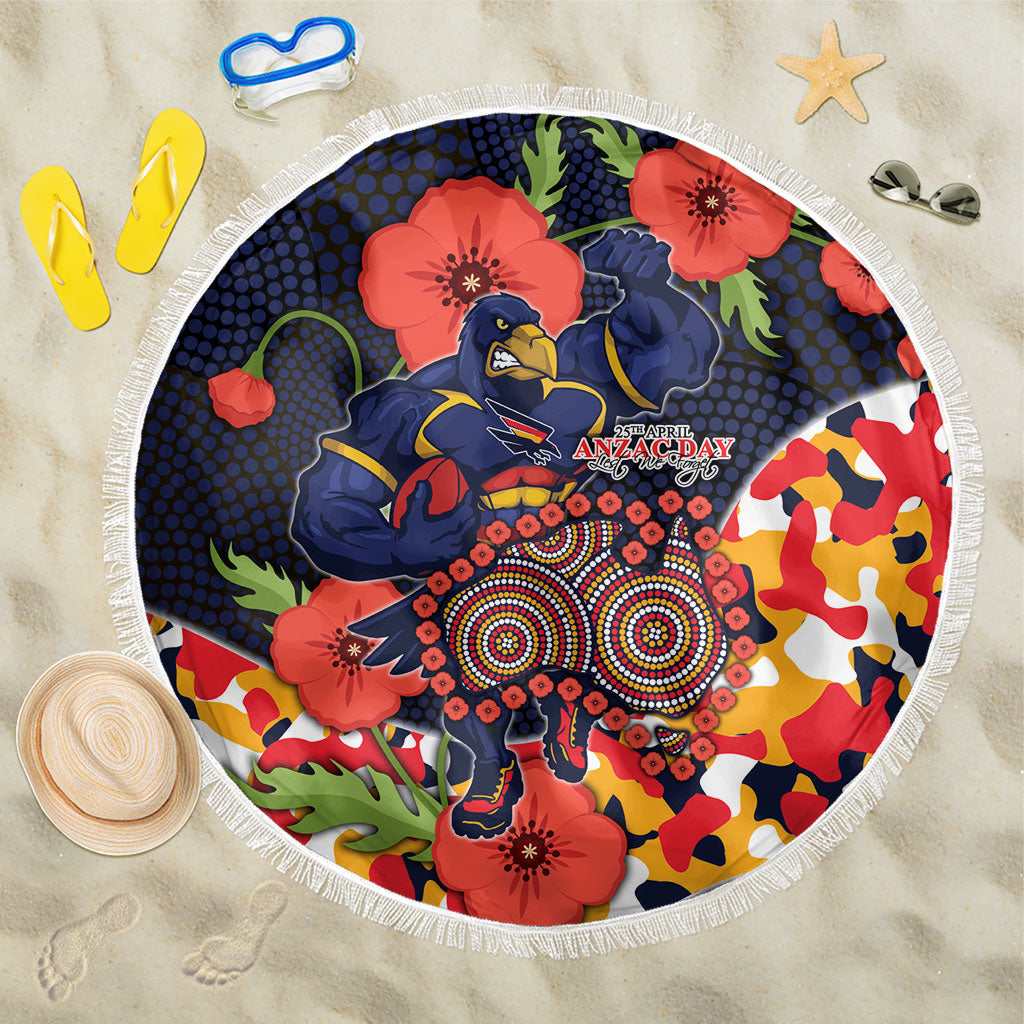 Adelaide Crows ANZAC Day Tribute Beach Blanket Indigenous Dot Art Poppy Remembrance Football Warrior