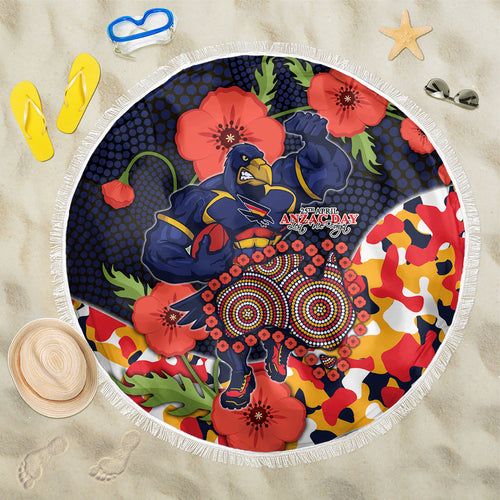 Adelaide Crows ANZAC Day Tribute Beach Blanket Indigenous Dot Art Poppy Remembrance Football Warrior