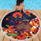 Adelaide Crows ANZAC Day Tribute Beach Blanket Indigenous Dot Art Poppy Remembrance Football Warrior