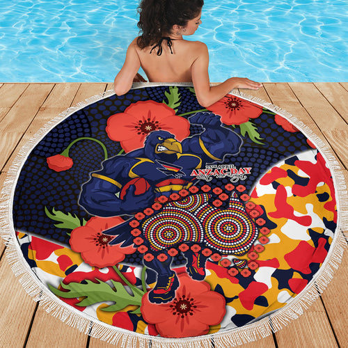 Adelaide Crows ANZAC Day Tribute Beach Blanket Indigenous Dot Art Poppy Remembrance Football Warrior