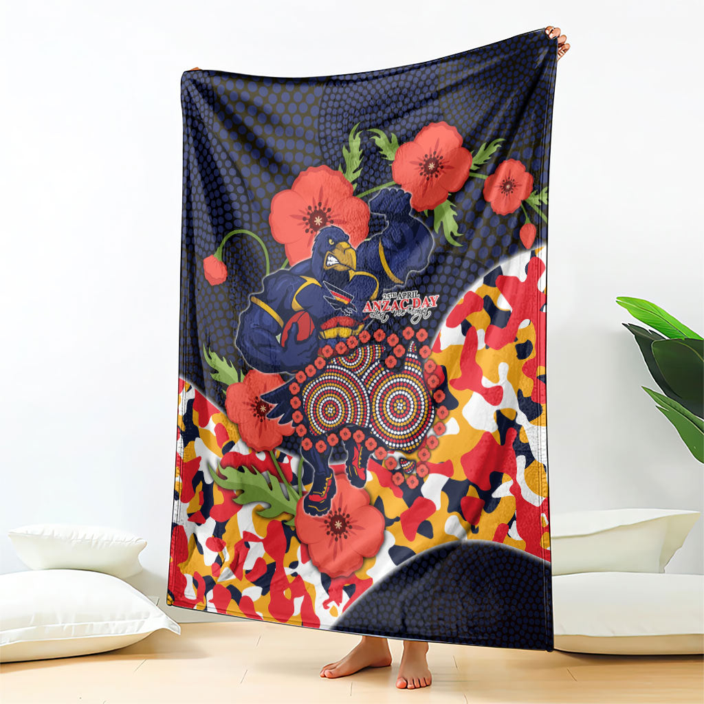 Adelaide Crows ANZAC Day Tribute Blanket Indigenous Dot Art Poppy Remembrance Football Warrior