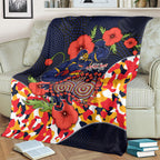 Adelaide Crows ANZAC Day Tribute Blanket Indigenous Dot Art Poppy Remembrance Football Warrior