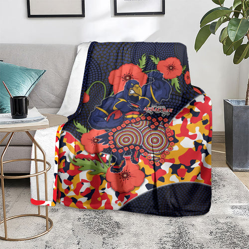 Adelaide Crows ANZAC Day Tribute Blanket Indigenous Dot Art Poppy Remembrance Football Warrior