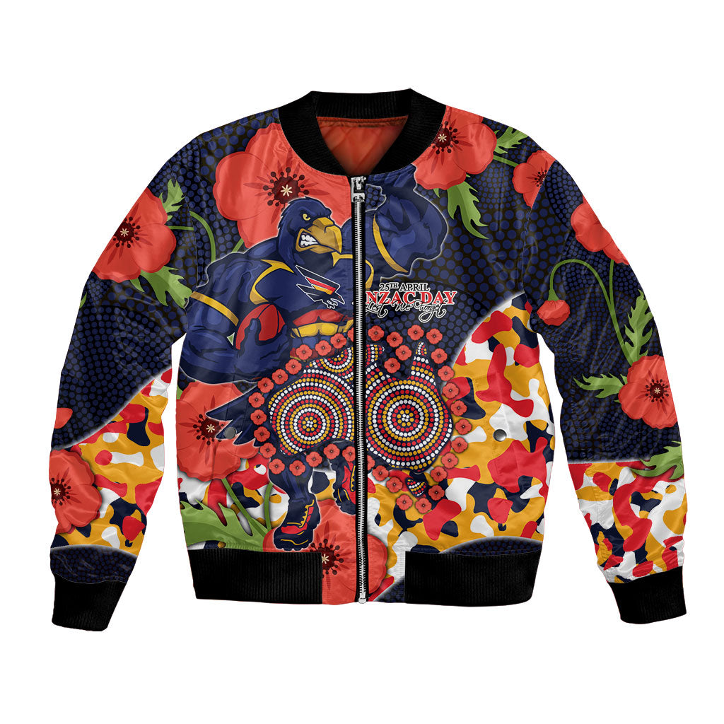 Adelaide Crows ANZAC Day Tribute Bomber Jacket Indigenous Dot Art Poppy Remembrance Football Warrior
