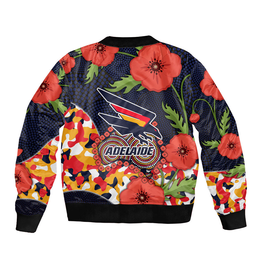 Adelaide Crows ANZAC Day Tribute Bomber Jacket Indigenous Dot Art Poppy Remembrance Football Warrior