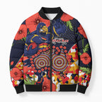 Adelaide Crows ANZAC Day Tribute Bomber Puffer Jacket Indigenous Dot Art Poppy Remembrance Football Warrior