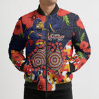 Adelaide Crows ANZAC Day Tribute Bomber Puffer Jacket Indigenous Dot Art Poppy Remembrance Football Warrior