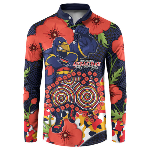Adelaide Crows ANZAC Day Tribute Button Sweatshirt Indigenous Dot Art Poppy Remembrance Football Warrior