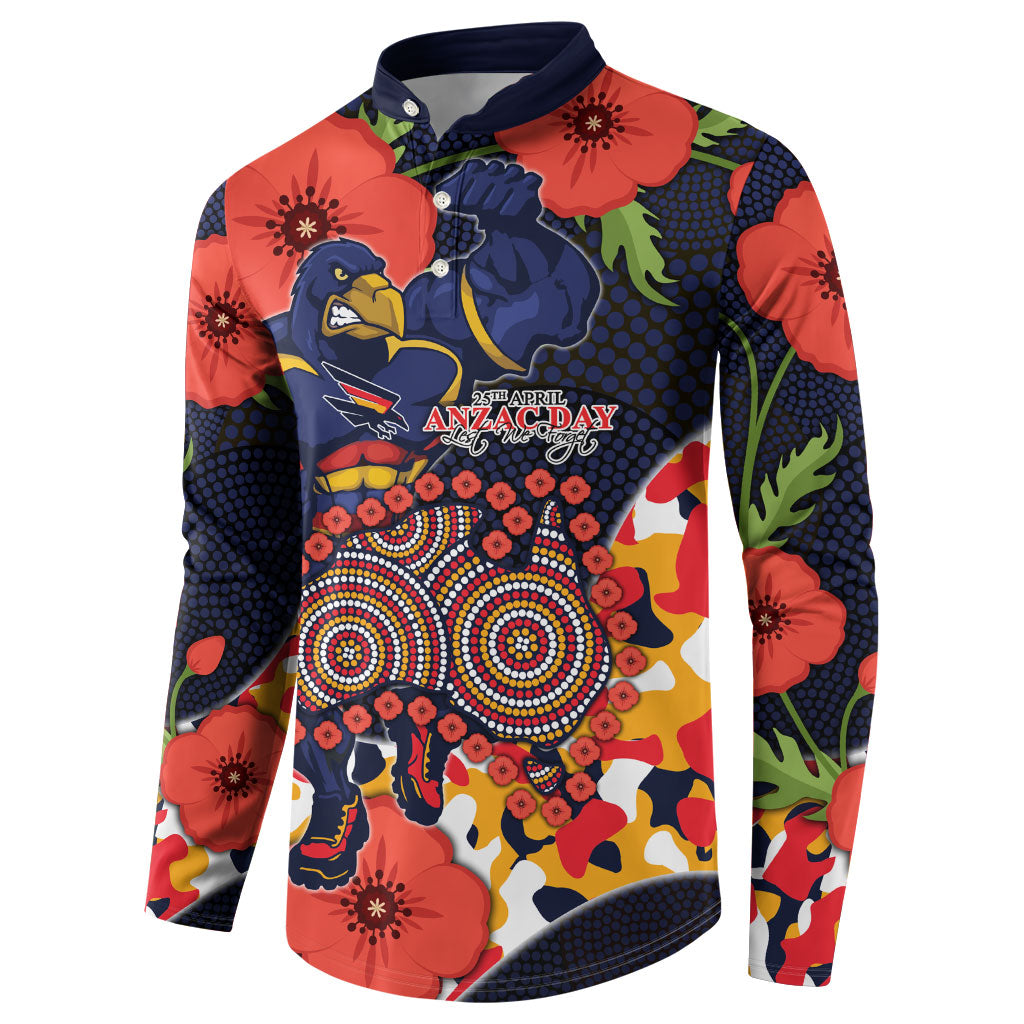 Adelaide Crows ANZAC Day Tribute Button Sweatshirt Indigenous Dot Art Poppy Remembrance Football Warrior