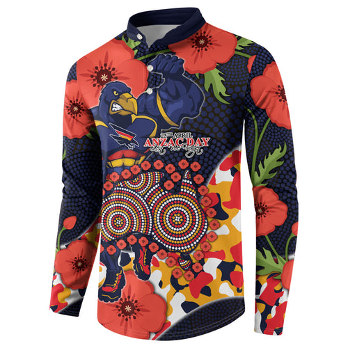 Adelaide Crows ANZAC Day Tribute Button Sweatshirt Indigenous Dot Art Poppy Remembrance Football Warrior