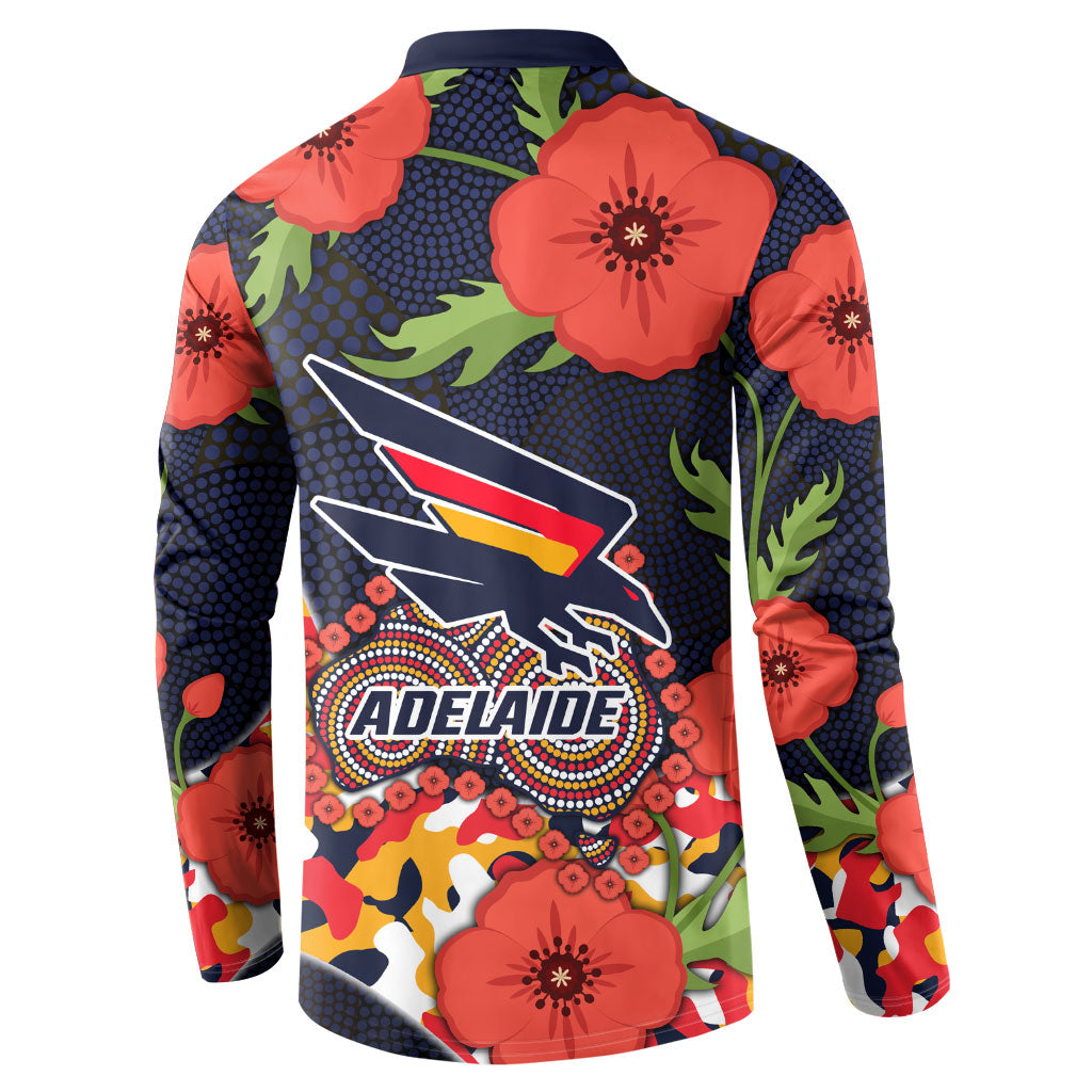 Adelaide Crows ANZAC Day Tribute Button Sweatshirt Indigenous Dot Art Poppy Remembrance Football Warrior
