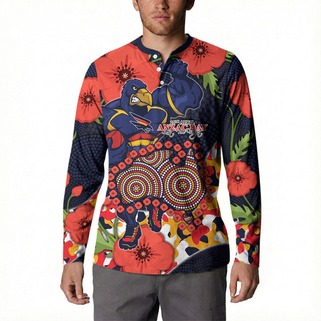 Adelaide Crows ANZAC Day Tribute Button Sweatshirt Indigenous Dot Art Poppy Remembrance Football Warrior