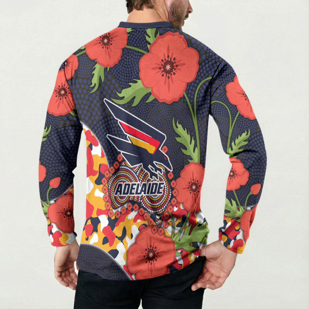 Adelaide Crows ANZAC Day Tribute Button Sweatshirt Indigenous Dot Art Poppy Remembrance Football Warrior