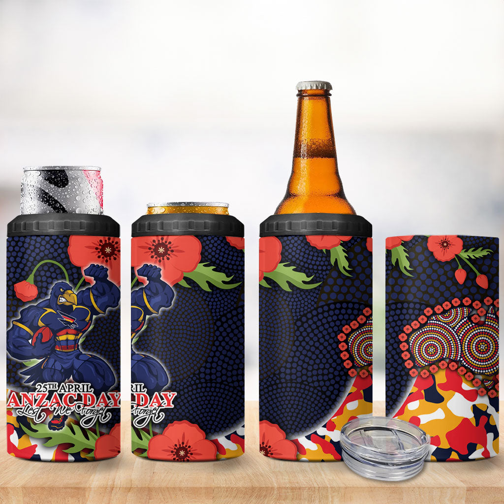 Adelaide Crows ANZAC Day Tribute 4 in 1 Can Cooler Tumbler Indigenous Dot Art Poppy Remembrance Football Warrior