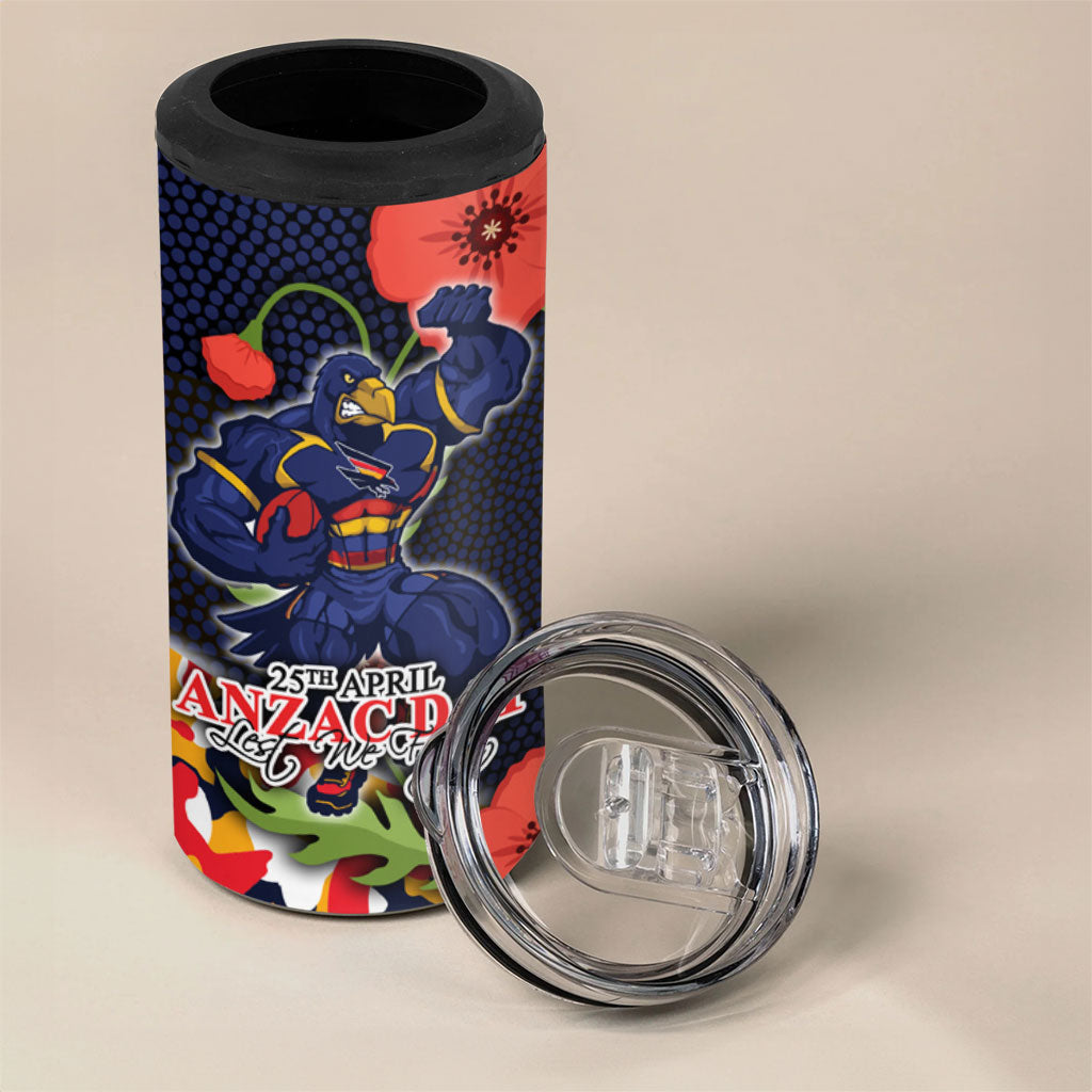 Adelaide Crows ANZAC Day Tribute 4 in 1 Can Cooler Tumbler Indigenous Dot Art Poppy Remembrance Football Warrior