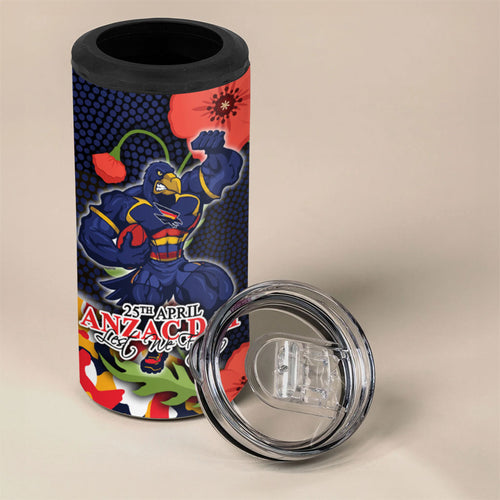 Adelaide Crows ANZAC Day Tribute 4 in 1 Can Cooler Tumbler Indigenous Dot Art Poppy Remembrance Football Warrior