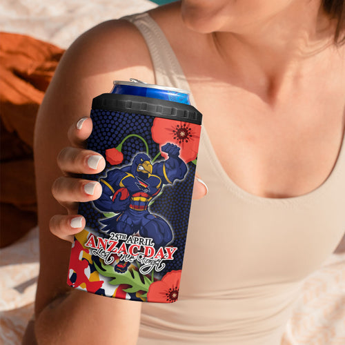 Adelaide Crows ANZAC Day Tribute 4 in 1 Can Cooler Tumbler Indigenous Dot Art Poppy Remembrance Football Warrior