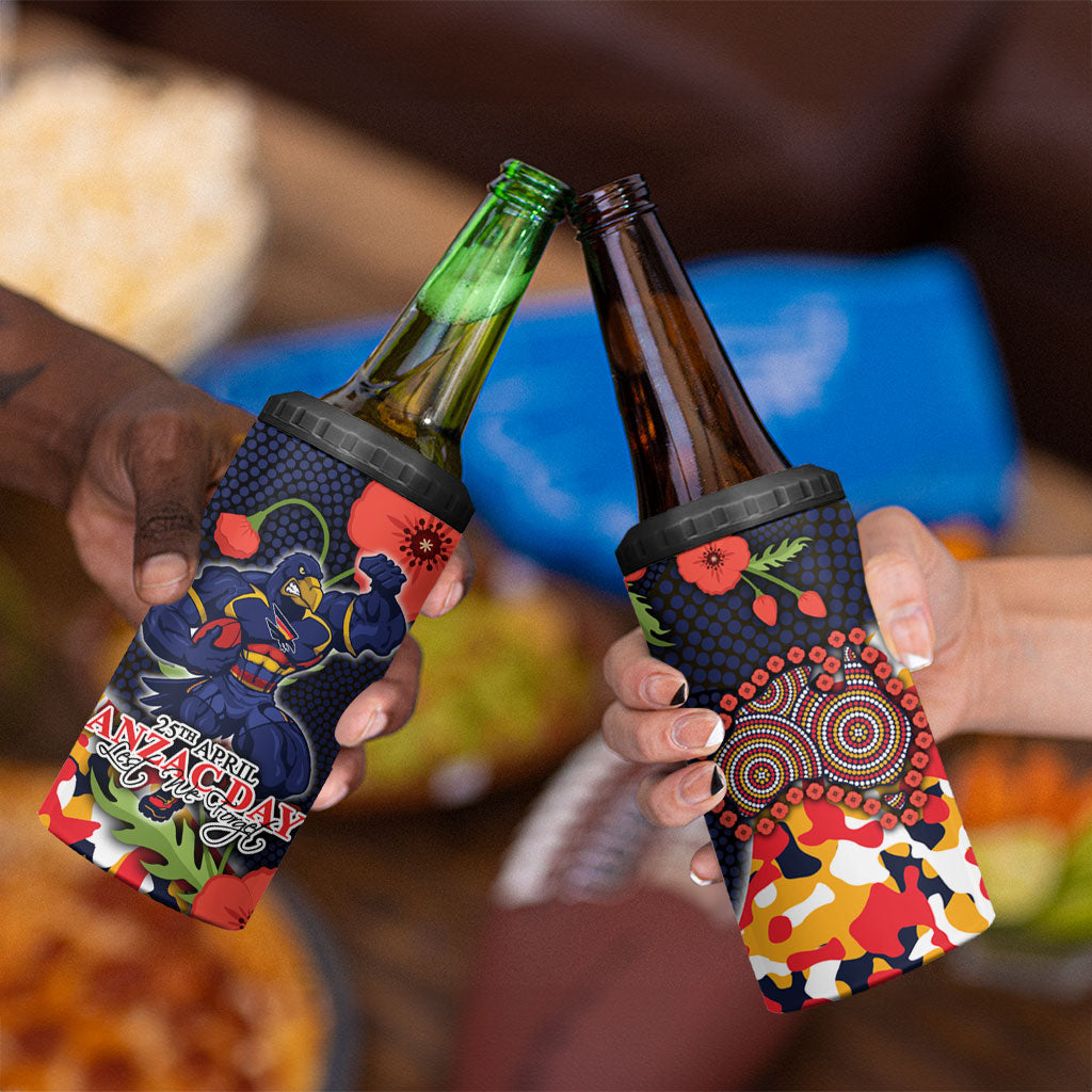 Adelaide Crows ANZAC Day Tribute 4 in 1 Can Cooler Tumbler Indigenous Dot Art Poppy Remembrance Football Warrior
