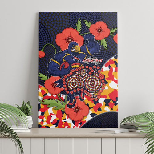 Adelaide Crows ANZAC Day Tribute Canvas Wall Art Indigenous Dot Art Poppy Remembrance Football Warrior