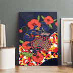Adelaide Crows ANZAC Day Tribute Canvas Wall Art Indigenous Dot Art Poppy Remembrance Football Warrior