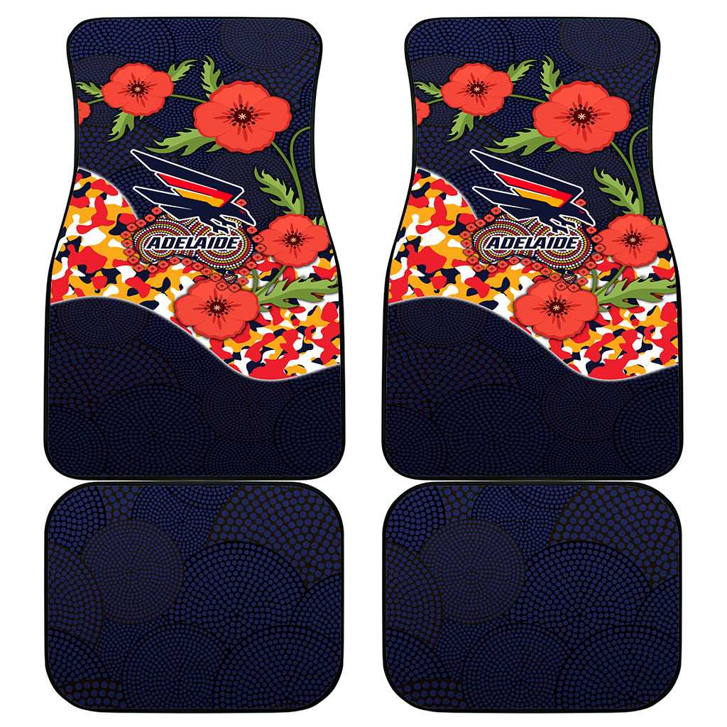 Adelaide Crows ANZAC Day Tribute Car Mats Indigenous Dot Art Poppy Remembrance Football Warrior