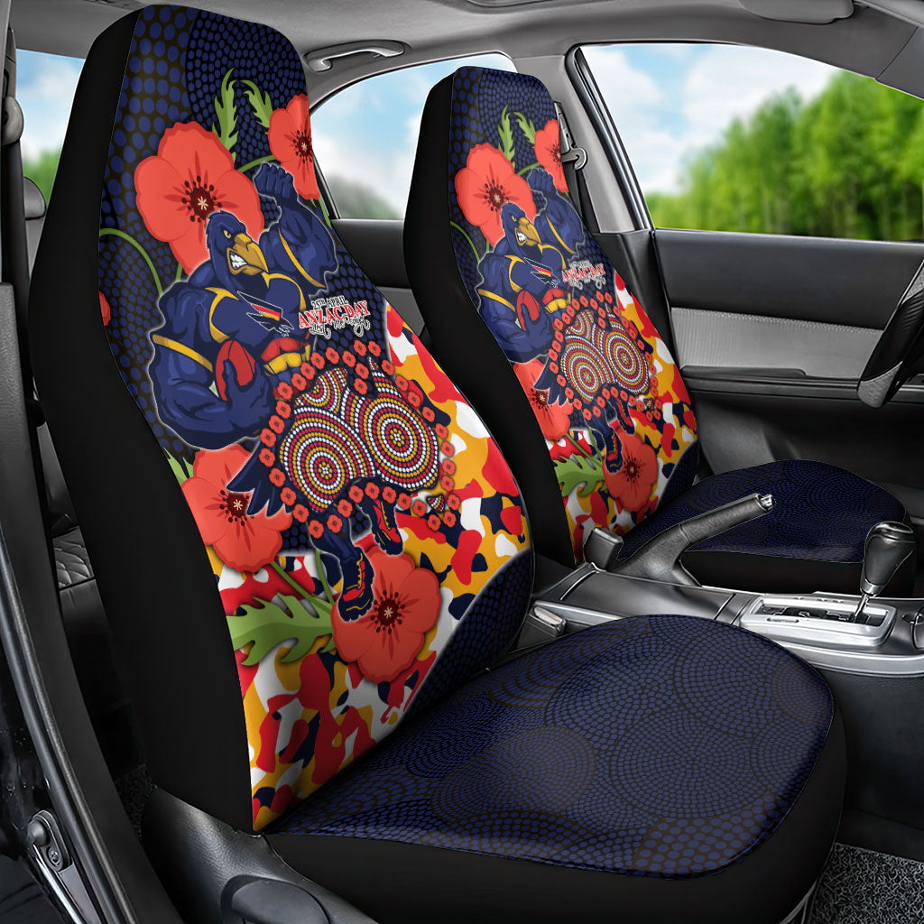 Adelaide Crows ANZAC Day Tribute Car Seat Cover Indigenous Dot Art Poppy Remembrance Football Warrior